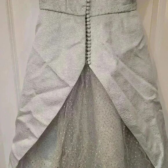 𝅺Girl's Vintage Ice Blue & Silver Acetate Jacquard Satin w Tulip Short Sleeves - Picture 13 of 16